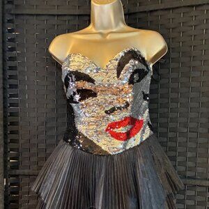 Vintage~WOW Prom/Pagent Glam Sequin Punk Rock Star Strapless Mini Party Dress~4